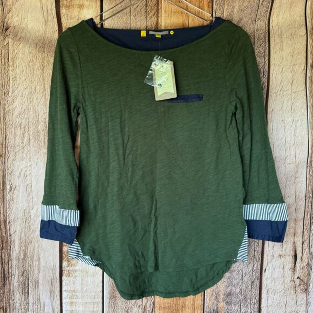 Anthropologie‎ Little Yellow Button Top Henley 3/4 Sleeve XS Green NWT Basic